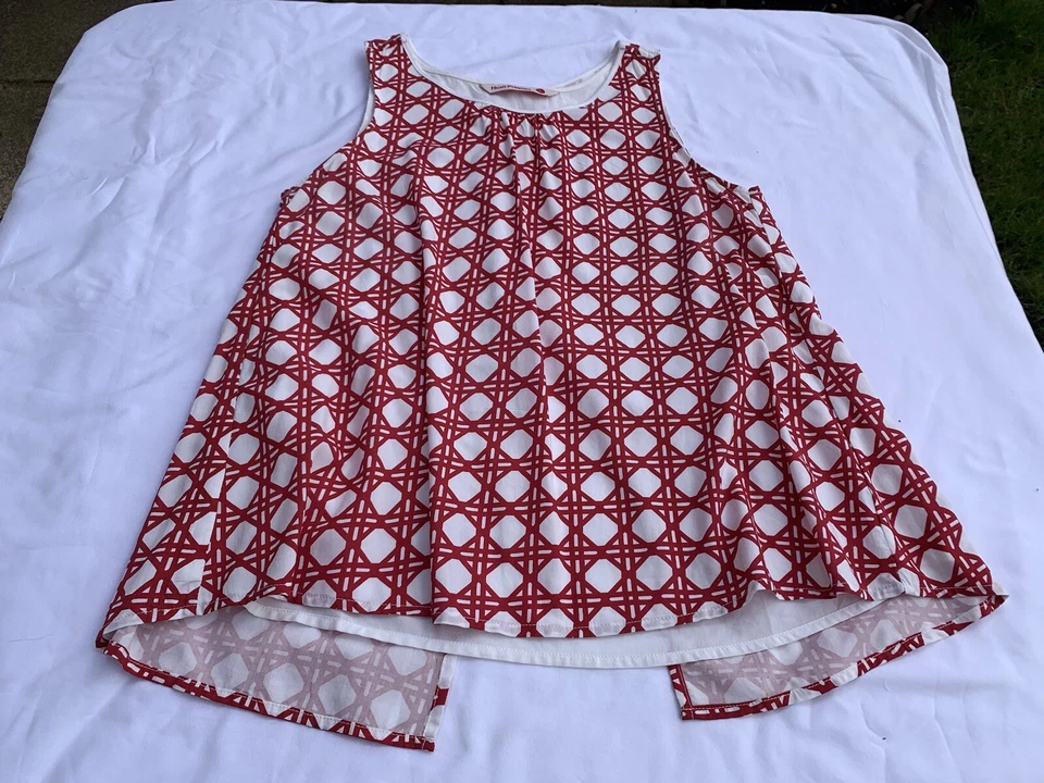 Ladies Hush Puppies Red Mix Open Rear Sleeveless Summer Blouse Top UK L - Image 4 of 4