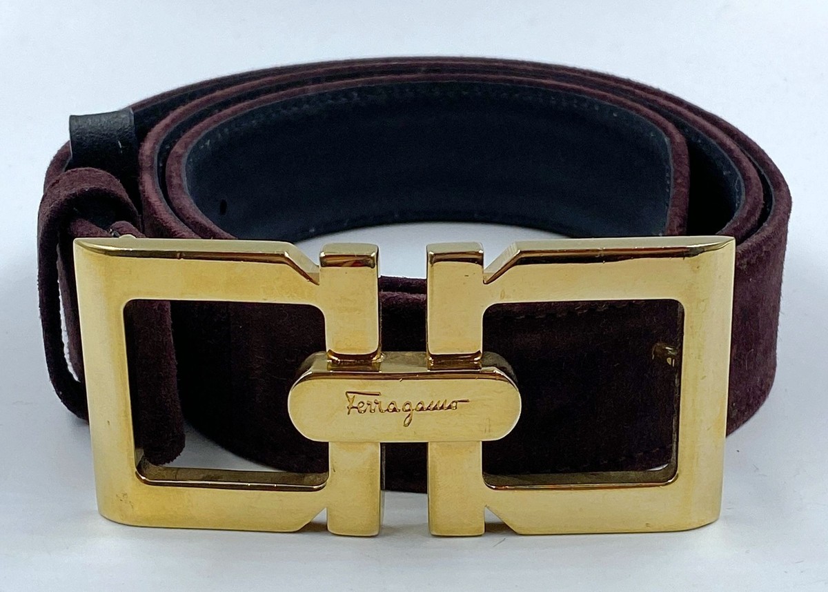Salvatore Ferragamo Maroon Belt with Big Gold Buckle Salvatore Ferragamo Gancini Belt - Red Leather &... | Depop main image 4