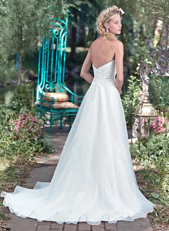 Maggie Sottero Madge Ivory Strapless Organza Wedding Gown Dress Size 12 $1200 - Image 2 of 4