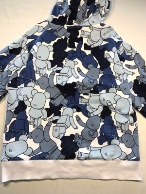 KITH x Bearbrick Pattern AOP Box Logo Blue White Heavy Hoodie