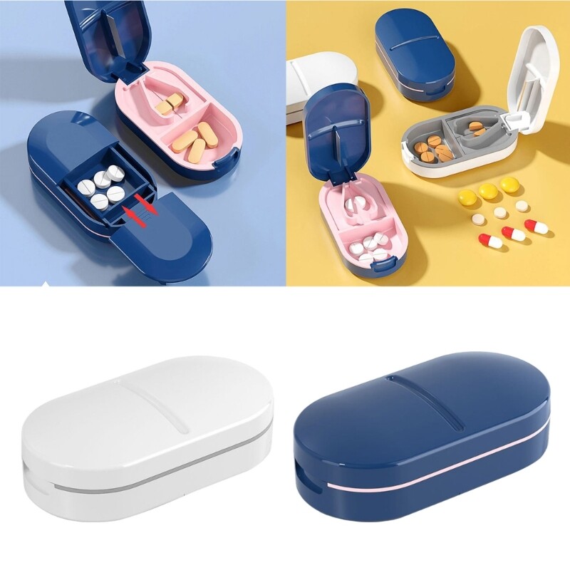 Pills Splitter Cuts Vitamin Cutting Box Portable Tablet Pills Dispenser