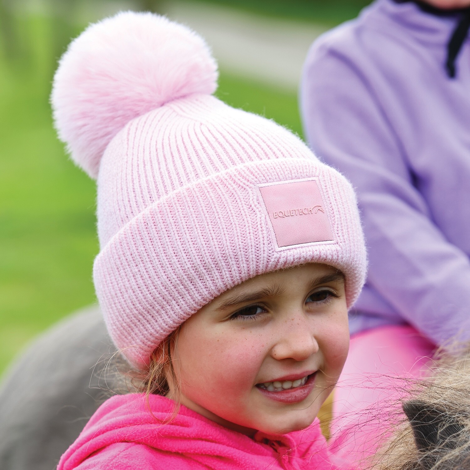 Equetech Winter Junior Childs Luxe Recycled Pom Knit Hat Pink *SALE* RRP £14.50
