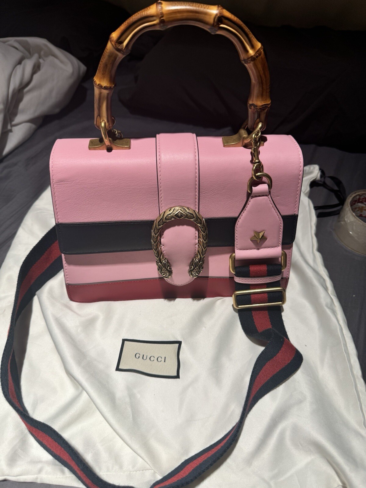authentic Gucci  Dionysus Bamboo leather handbag Pink Used Once