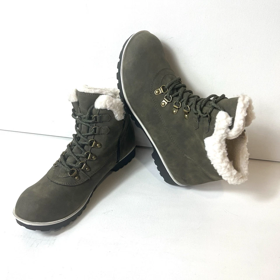 Botines JBU by Jambu resistentes al agua para mujer 9 M verde oliva imitación cuero cremallera Foto 3 de 4