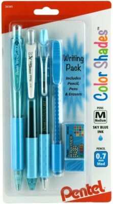 スカイ Pentel Color Shades Writing Pack 5 Pc Pen Pencil Erase Set Asst