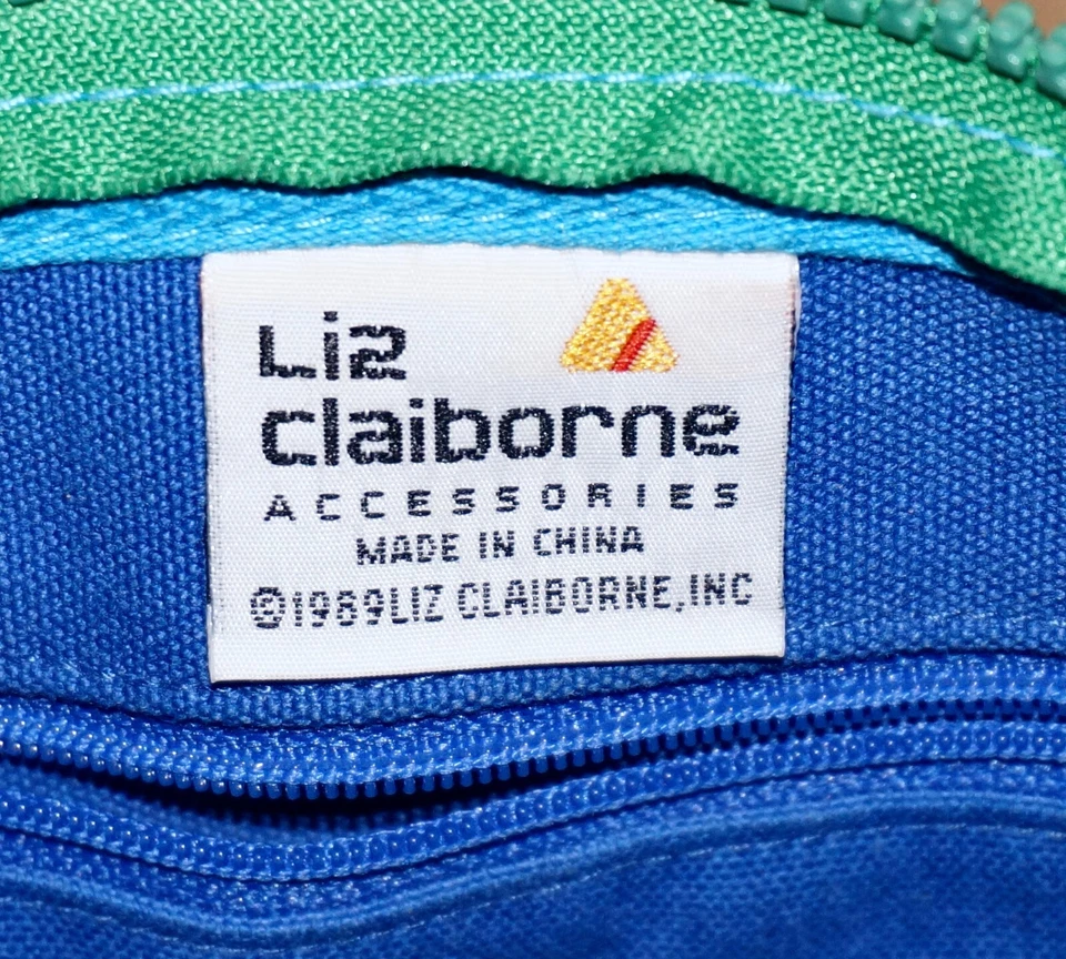 Bolso Bandolera Años 80 Vintage LIZ CLAIBORNE Azul y Turquesa Lona 9x10 Foto 4 de 4