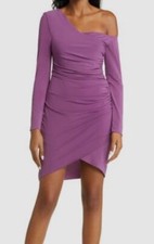 $375 Halston Women's Purple Nalani One-Shoulder Ruched Cocktail Dress Size 6
