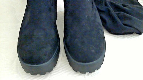 MISS MATCHED SZ Black Fabric Brushed Faux Suede Thigh Hi Boots Size 7M/7.5M NEW - 第 5/8 張圖片