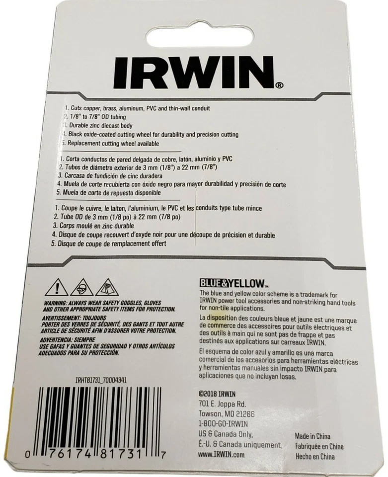 1/8"-7/8" Mini Tubing Cutters - Irwin IRHT81731 - Cuts up to 7/8" Pipe - Image 4 of 4