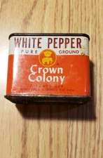 VINTAGE CROWN COLONY White Pepper Tin Container Empty