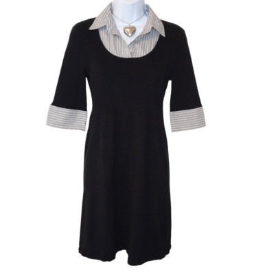 Y2K Dark Academia Striped Collar Babydoll Ribbed Knit Vintage Sweater Dress
