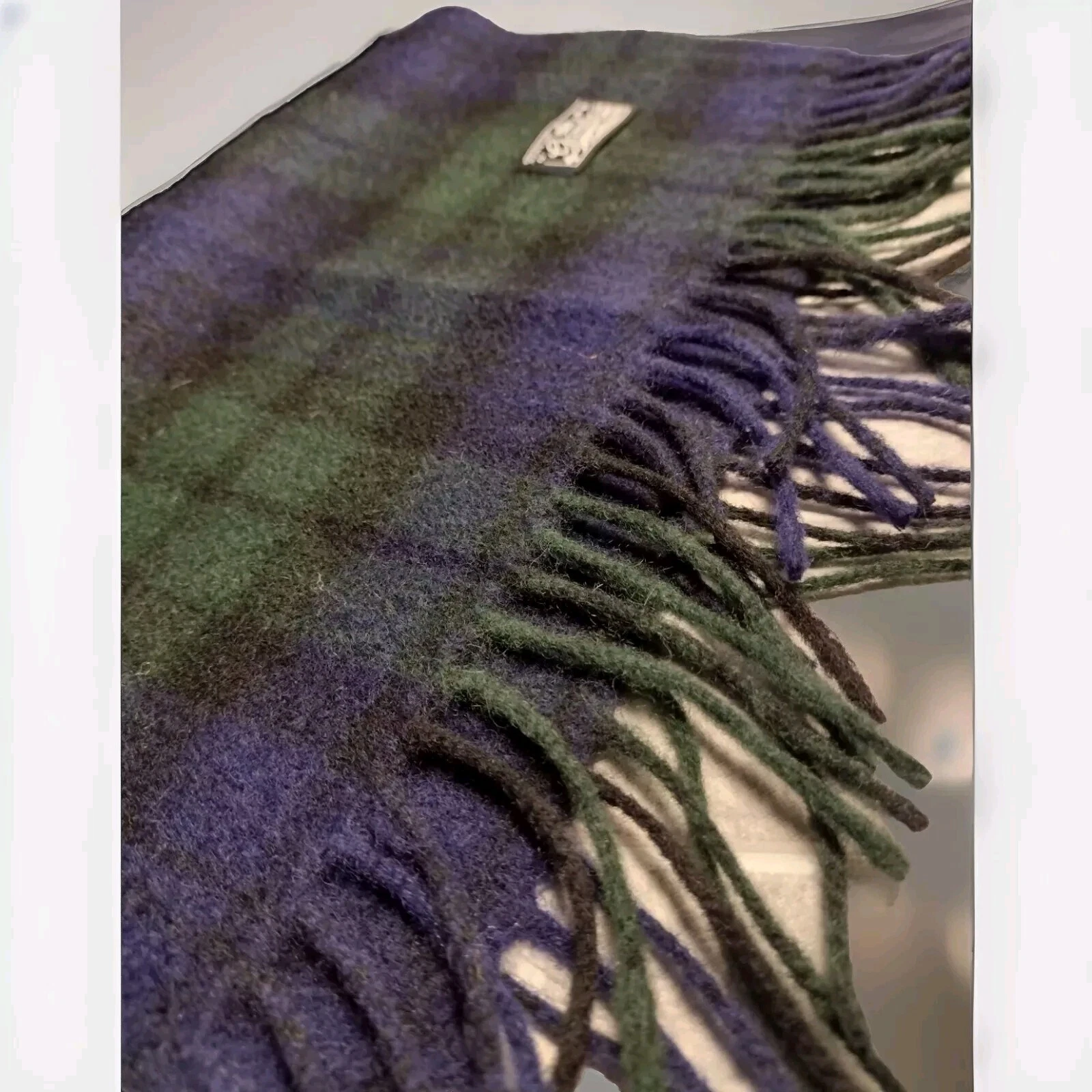 Pure 100% Lambswool Checkered Tartan Scarf Blue n Green By Gametee England
