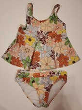 Swimsuit Tankini Bikini Girls Size 8 Green Orange Flowers Copper Key