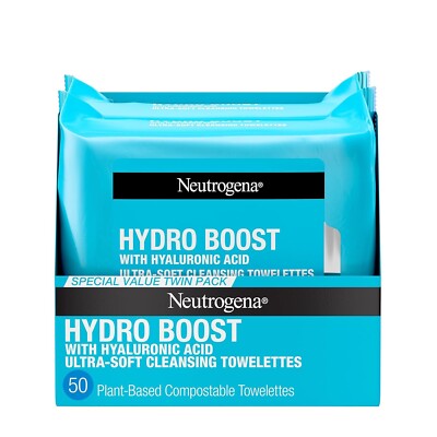 Neutrogena Hydro Boost Facial Cleansing Towelettes with Hyaluronic Acid,50 count