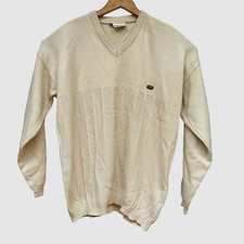 Lacoste Chemise Vintage Beige Mens cotton V-Neck Sweater size XL Made In France