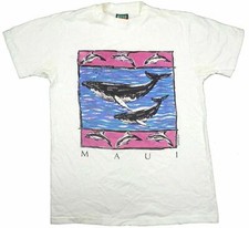 1990 MAUI vintage t shirt Hawaii whales dolphins Nautical beach USA made Large
