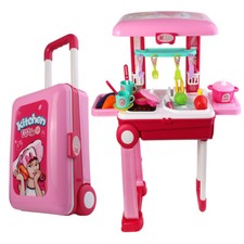 Kid Kitchen Cooking Chef Pretend Toy Set Portable Fold Suitcase With Sound Light