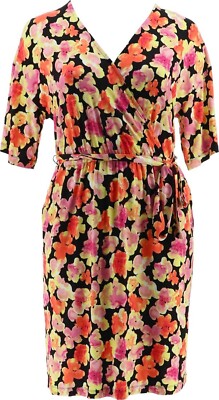 J Jason Wu Knit Printed Floral Wrap Dress Black Floral 2X NWOT (271)