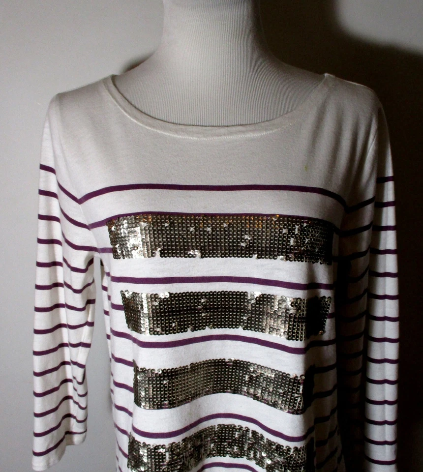 J. CREW White "Gold Sequin" 3/4 Sleeve Top Size L - Image 4 of 4