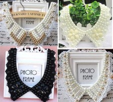 Women Detachable Vintage Lace Pearl beaded  Collar  Choker Necklace 