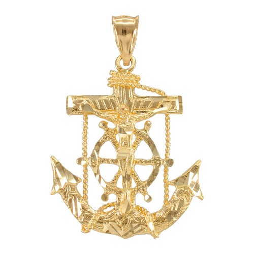 Solid Gold Mariner Crucifix Anchor Cross Nautical Wheel Unisex Pendant (Midsize) - Picture 14 of 16