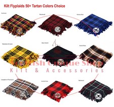 Scottish 50 tartan Colors kilt fly plaid size 48 X 48  Celtic 5 stone brooch