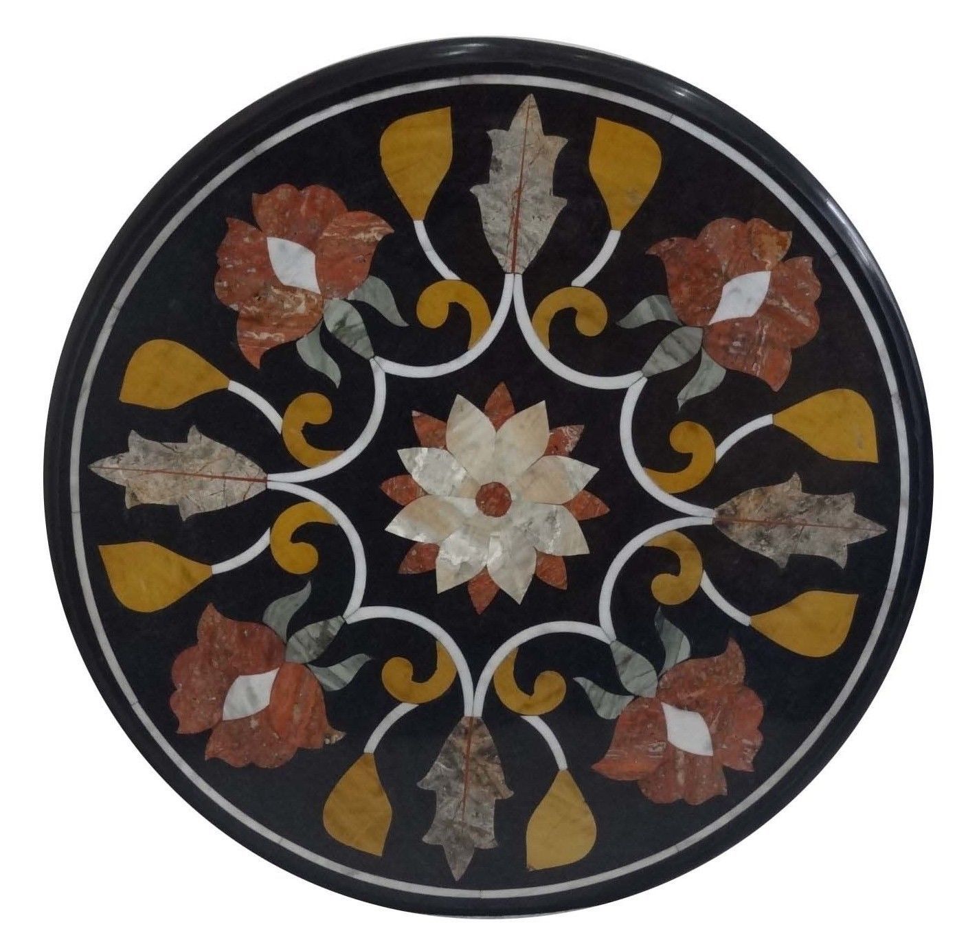 24-Inch Marble Table Top with Multi-Color Stone Inlay Decorative Handicraft