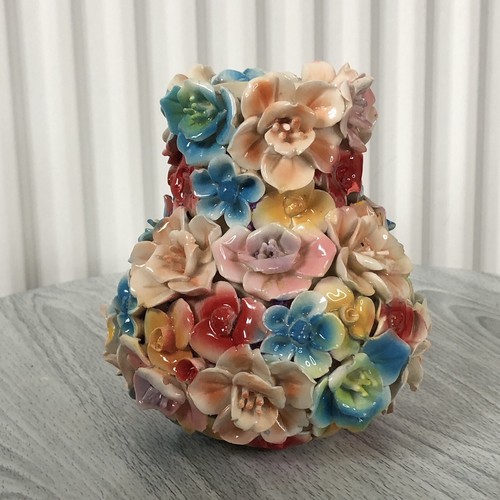 Schöne Vintage Blumenvase / Japan / Blumen / Handarbeit bunt - Bild 4 von 7