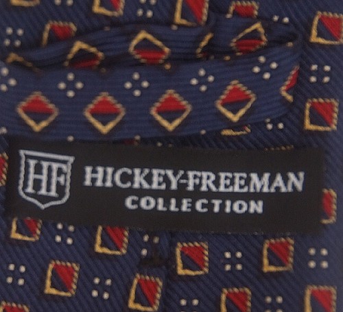 Hickey Freeman Navy Silk Geometric Tie. Italy. 3 3/4" x 60" - Picture 3 of 3