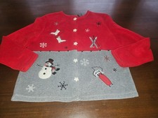 Vintage Croft Barrow Fleece Womens Christmas Snowflake Snowman Ice Skate PM