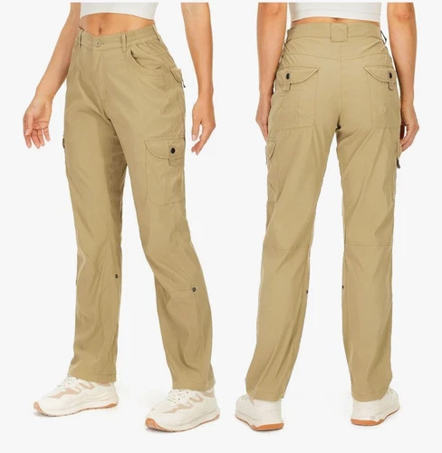 Womens Hiking Cargo Pants Convertible Quick Dry Waterproof 12 Khaki UPF+50