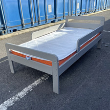Children’s Low Single Wood Bed Frame with Side Guards & Mattress Grey/Orange