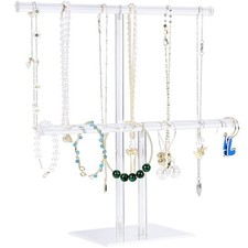 Acrylic Jewelry Display Stand 2-Tier Hanging Organizer Tower for Necklaces