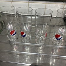 4x Pepsi Cola Colour Embossed Logo Glass 16oz 460ml Highball Drinking Glass NEW