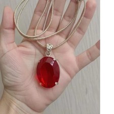 Oval Shape Certified 23.50 Ct Natural Red Ruby 925 Solid Silver Pendant Gemstone