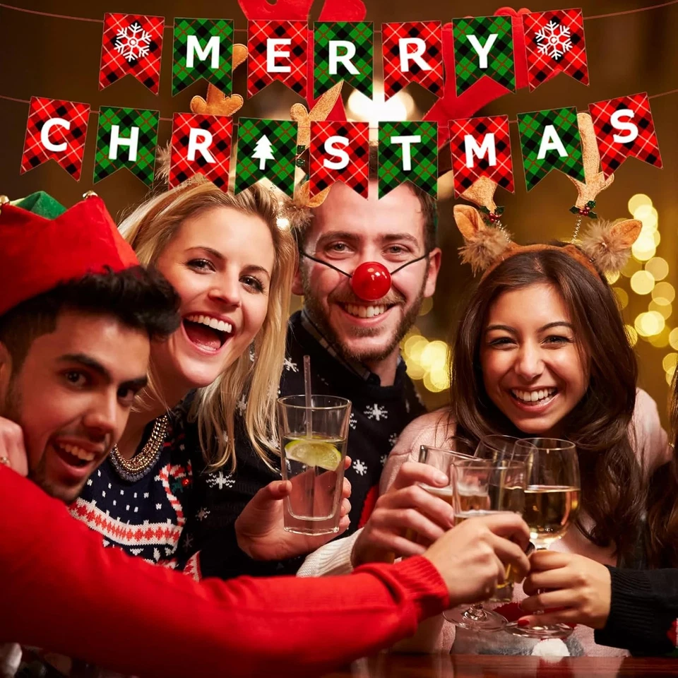 Guirnalda a Cuadros Feliz Navidad Banner Rojo Verde Búfalo Estilo 4 Foto 4 de 4