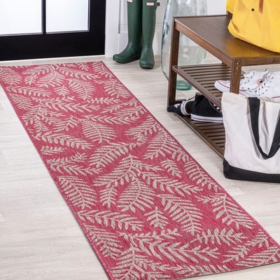 Fuchsia Light Gray Indoor Outdoor Rug Durable Stain Resistant Pet Friendly 2x10