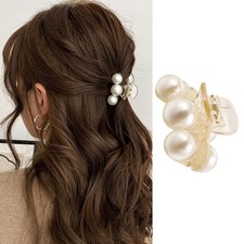 Small Three Pearl Hair Clip for Women - Cute Acrylic Mini Clip - Fashion Hair...