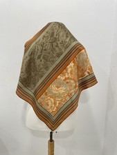 S15 Valentino Silk Scarf Floral Brocade Print Orange Olive Brown Large Square