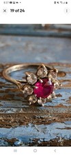 vintage ruby and diamond platinum 950 ring with hallmarks.