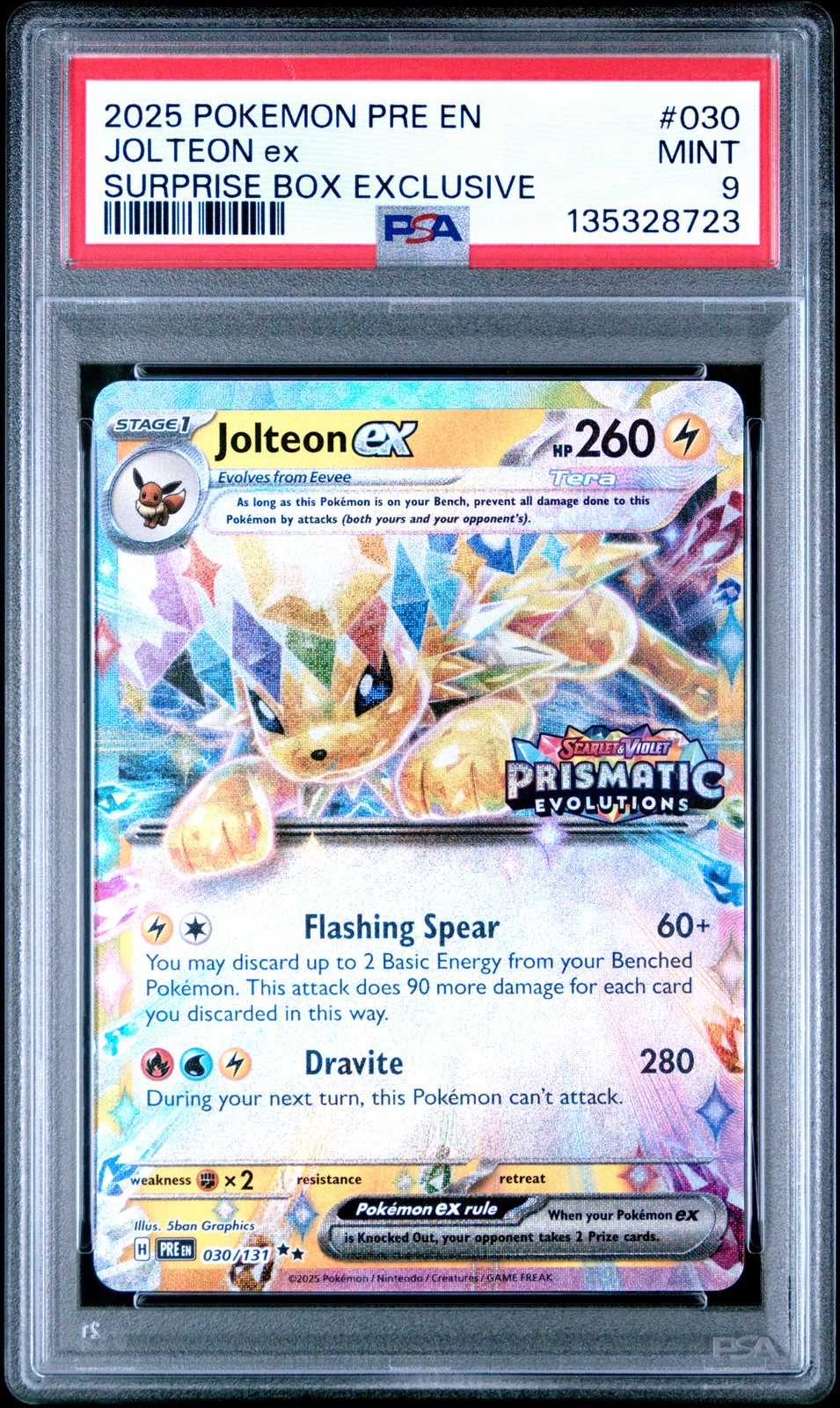 2025 POKEMON PRE EN-PRISMATIC EVOLUTIONS SURPRISE BOX EXCLUSIVE JOLTEON EX PSA 9