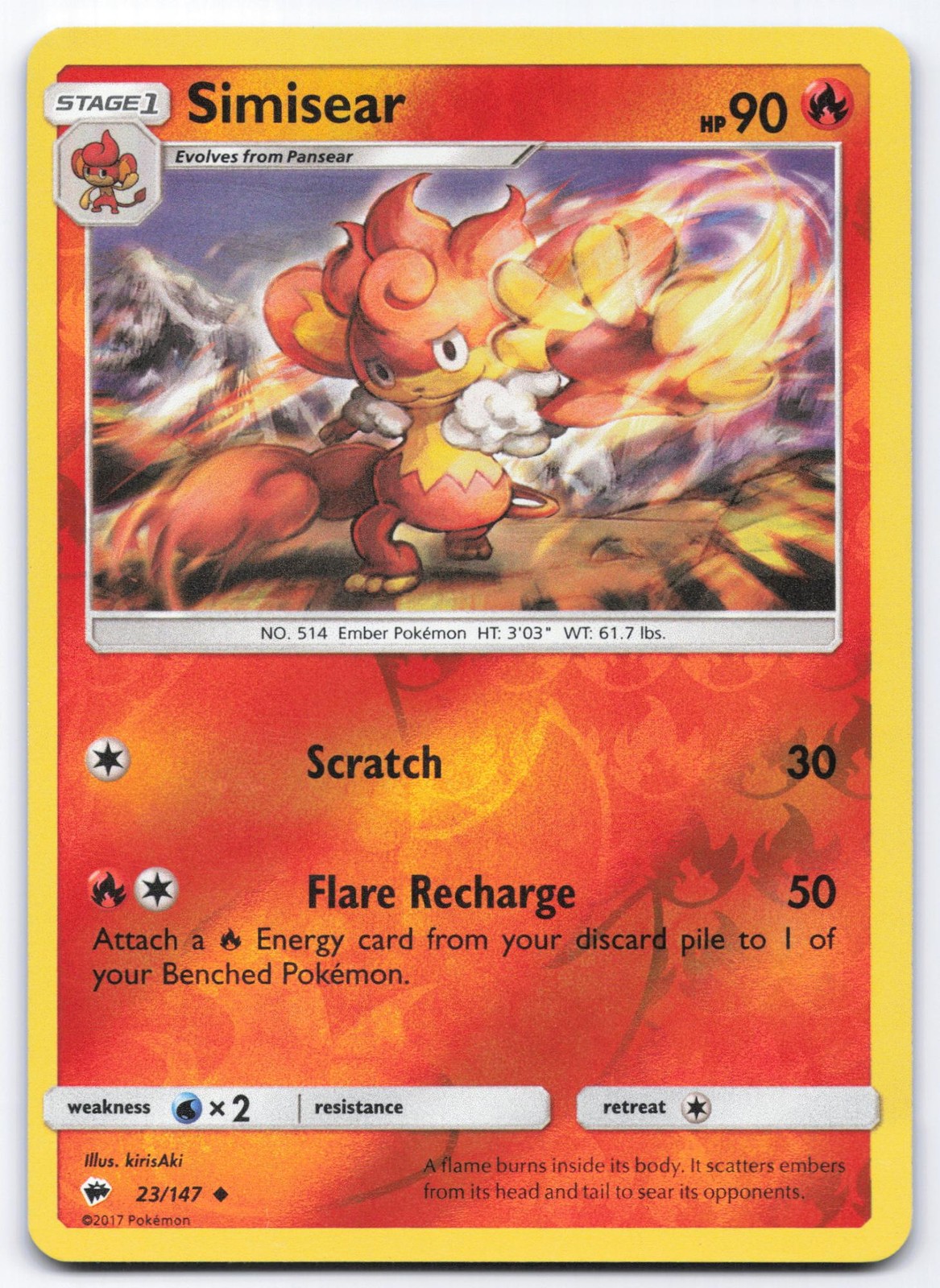Simisear 23/147 Burning Shadows Reverse Holo Uncommon Pokemon Card LP