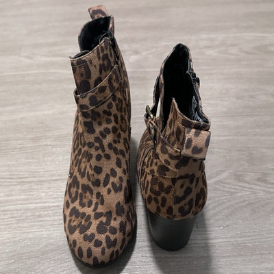 White Mountain Poppi19 Animal Print Ankle Bootie Block Heel Buckle Brown US 11
