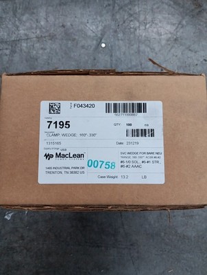 Lot of 100 MacLean Power Systems Clamp Wedge .160'' - .330'' 7195 New