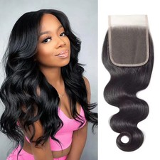 16 Inch Body Wave Lace Closure 4x4 Human Hair Natural Color Soft Hair Extension
