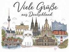 5x  Deutschland mit Katze  Postkarte Aquarell...