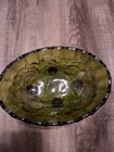 Vintage Indiana Carnival Glass Iridescent Green Oval Fruit Grapes Bowl Footed