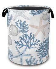 Starfish Seashell Laundry Basket,Coral Collapsible Laundry Baskets with Handl...