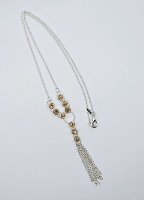Vintage Avon SAQ Silver Tone Champagne Rhinestone Y Tassel Pendant Necklace