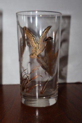 8 Vintage Raised Gold Mallard Geese Duck glasses Libbey ? Gold Rim 5.5" - Picture 4 of 5